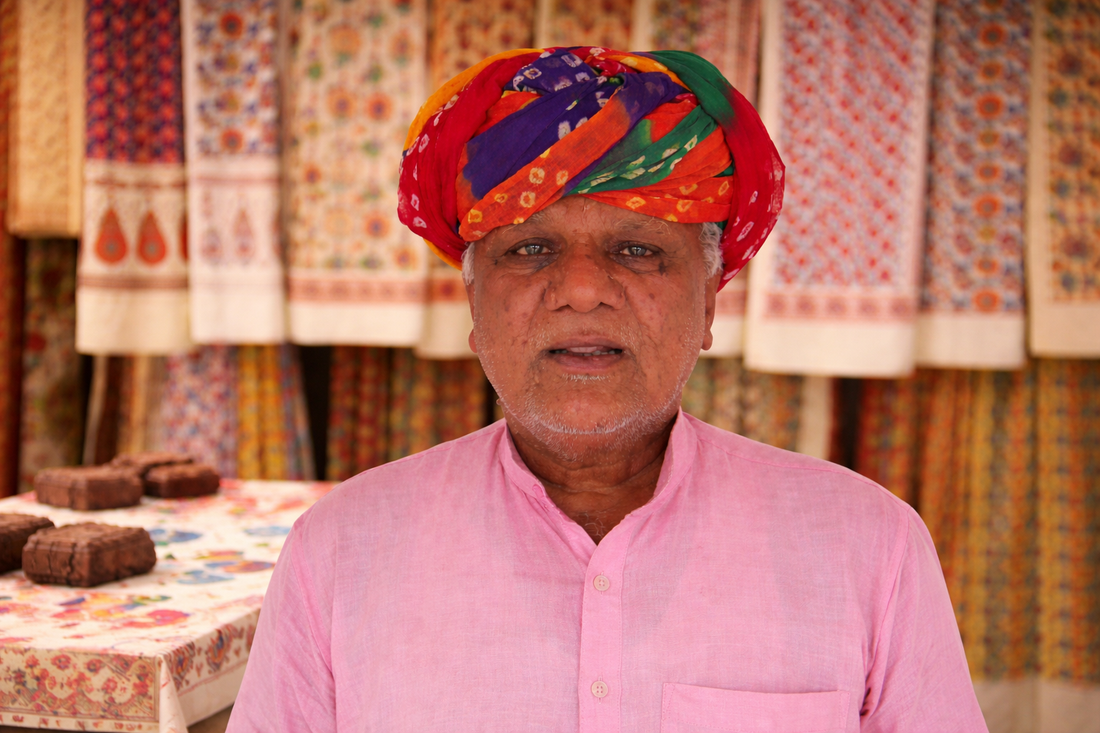 Ram Kishore Chippa, Padma Shri awardee and master artisan of Dabu hand block printing from Bagru, Rajasthan.